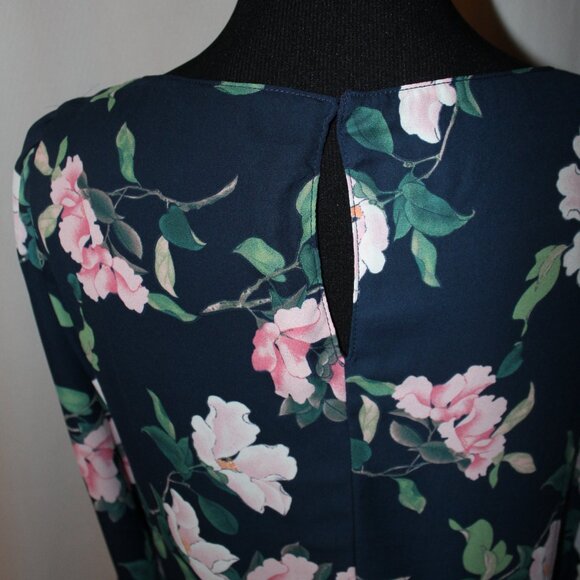 FALL SALE! Lulus Dress Rosalinda Navy Blue Floral Print Long Sleeve Medium NWT's - Picture 7 of 13